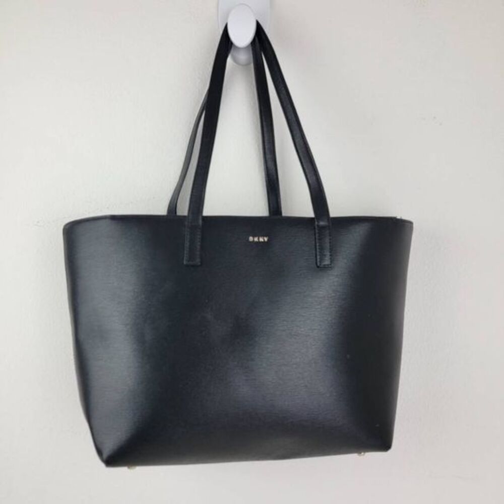 DKNY Women's Black Leather Double Handle Strap Purse Tote Handbag Size Medium
